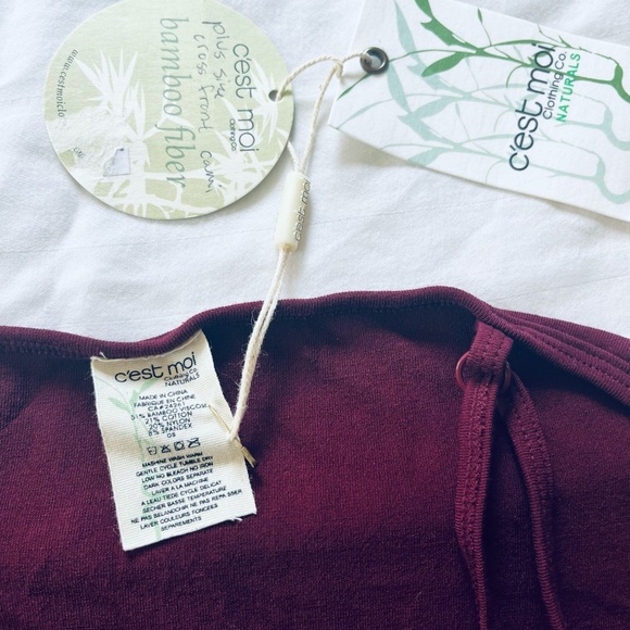 C’est Moi Naturals Bamboo Long Camisole Top Burgundy Cross Strap OS (medium) - Picture 3 of 5